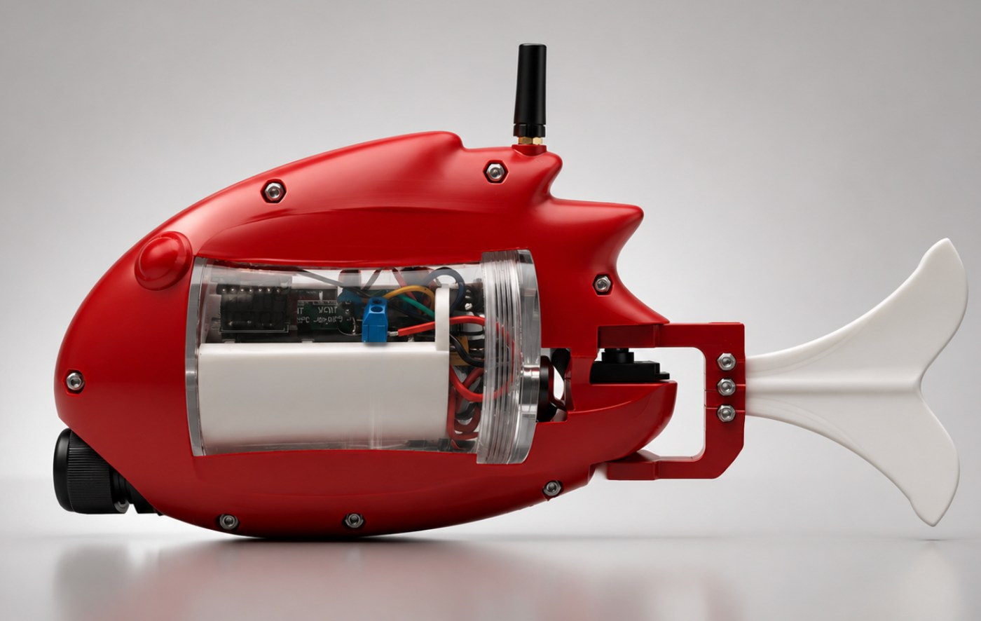 Red RoboFish platform with visible protected core canister