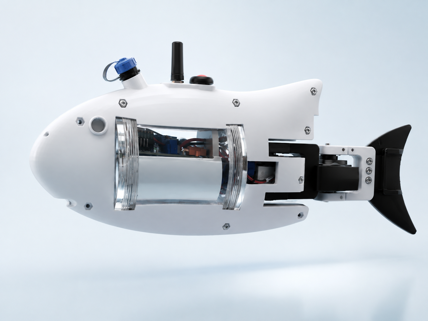 Studio render of RoboFish Pro showing the compact body and protected core